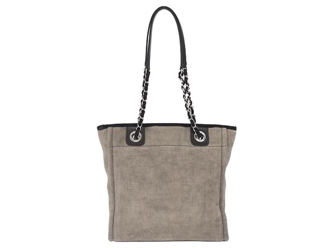 CHANEL Deauville Kette Tote Tasche aus Canvas Grau Silber CC Auth bs31505 - Ansicht 2