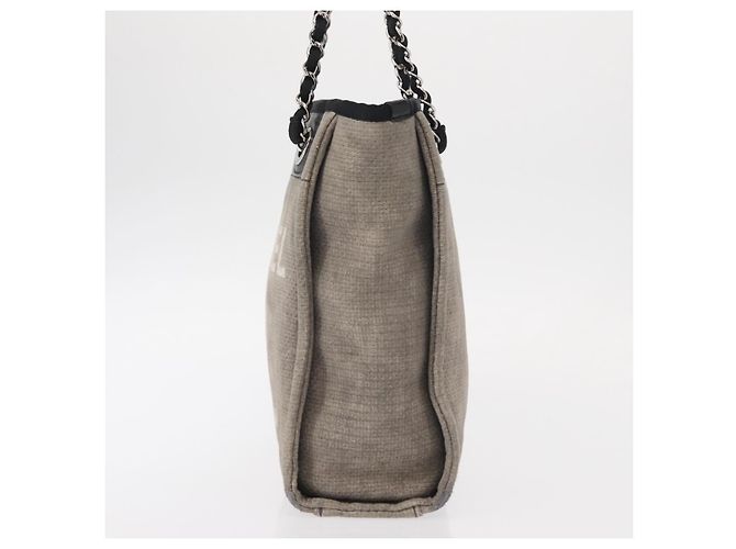 CHANEL Deauville Kette Tote Tasche aus Canvas Grau Silber CC Auth bs31505 - Ansicht 3