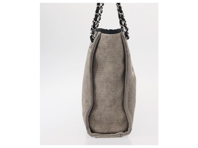 CHANEL Deauville Kette Tote Tasche aus Canvas Grau Silber CC Auth bs31505 - Ansicht 4