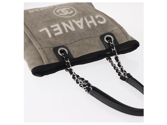 CHANEL Deauville Kette Tote Tasche aus Canvas Grau Silber CC Auth bs31505 - Ansicht 6