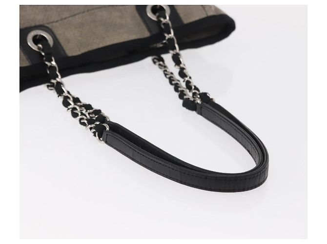 CHANEL Deauville Kette Tote Tasche aus Canvas Grau Silber CC Auth bs31505 - Ansicht 7