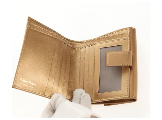 Portafoglio in pelle Gancini Salvatore Ferragamo Oro Auth am10043V D'oro - vista 8