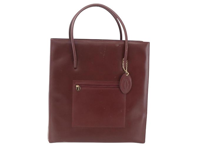 Cartier Tote Bag aus Leder Bordeaux Gold Auth mr1623 - Ansicht 13