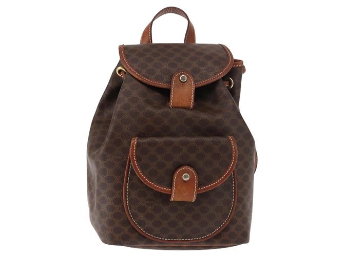 Céline CELINE Macadam Canvas Backpack PVC Leather Brown Auth BA6723 - view 13