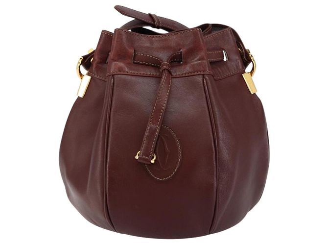 Cartier Bolso de hombro Must Line de cuero burdeos dorado Auth BA7014 - vista 13