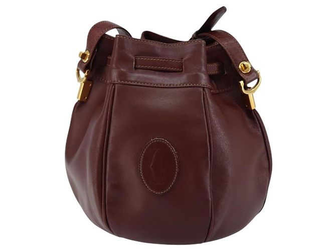 Cartier Bolso de hombro Must Line de cuero burdeos dorado Auth BA7014 - vista 2
