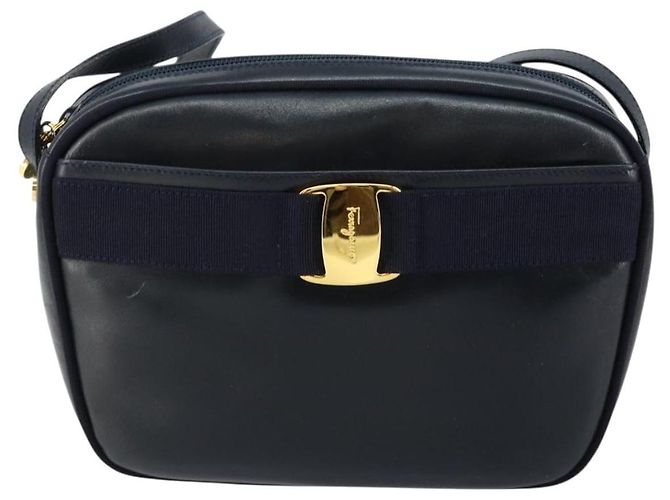 Borsa a Spalla Vala in Pelle Blu Navy e Oro Auth BA7059 di Salvatore Ferragamo D'oro - vista 13