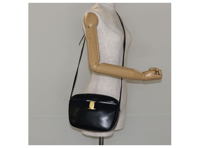 Borsa a Spalla Vala in Pelle Blu Navy e Oro Auth BA7059 di Salvatore Ferragamo D'oro - vista 22