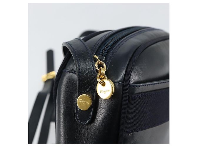 Borsa a Spalla Vala in Pelle Blu Navy e Oro Auth BA7059 di Salvatore Ferragamo D'oro - vista 9
