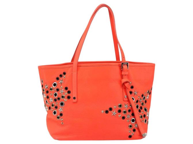 Jimmy Choo Studs Tote Bag aus Leder orange silber authentisch BA7037 - Ansicht 13