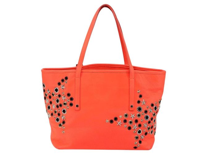 Jimmy Choo Studs Tote Bag aus Leder orange silber authentisch BA7037 - Ansicht 2