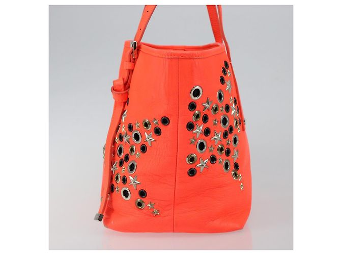 Jimmy Choo Studs Tote Bag aus Leder orange silber authentisch BA7037 - Ansicht 3