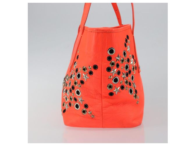 Jimmy Choo Studs Tote Bag aus Leder orange silber authentisch BA7037 - Ansicht 4