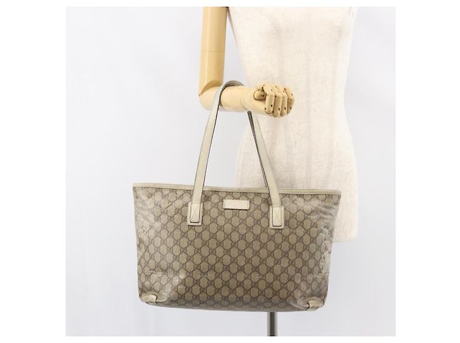Gucci Borsa Tote GG Supreme in PVC beige 211137 Auth 156914 - vista 23