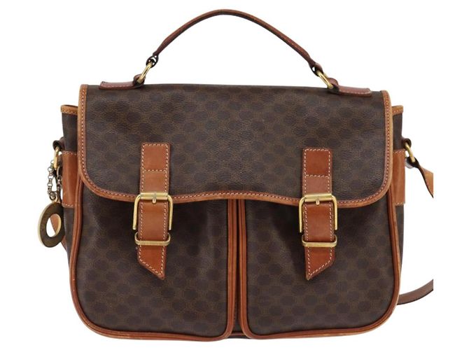 Céline Borsa a spalla circolare in tela Macadam CELINE in pelle PVC marrone oro Auth 147994 D'oro - vista 13