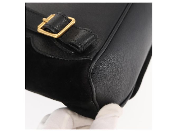 Zaino in pelle scamosciata nera GUCCI Bamboo Auth BA6791 Nero - vista 18