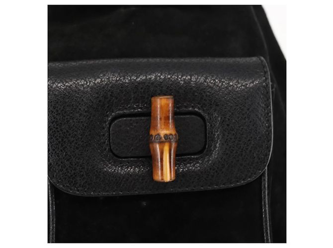 Zaino in pelle scamosciata nera GUCCI Bamboo Auth BA6791 Nero - vista 19
