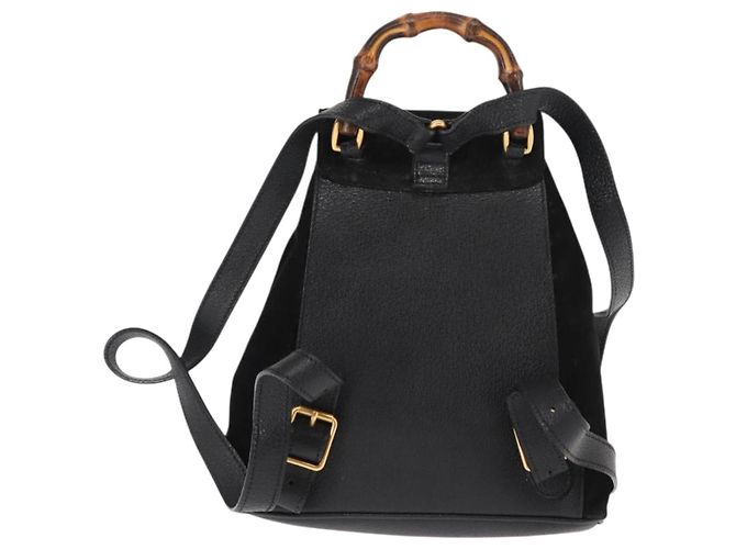 Zaino in pelle scamosciata nera GUCCI Bamboo Auth BA6791 Nero - vista 2