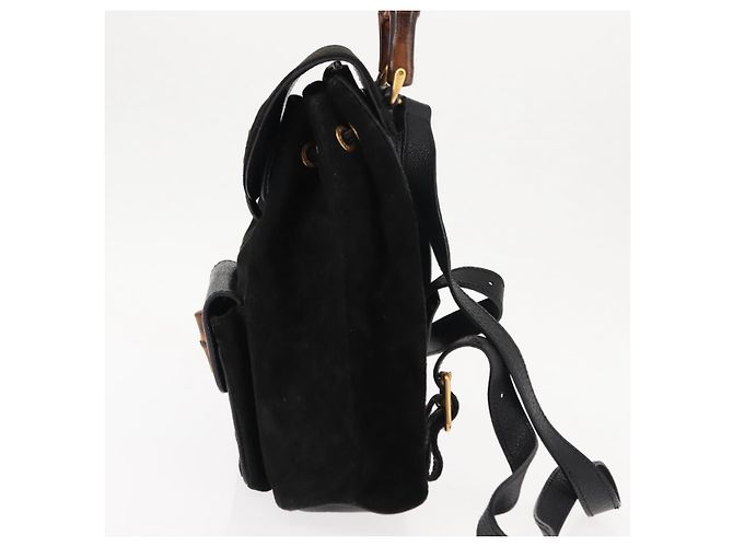 Zaino in pelle scamosciata nera GUCCI Bamboo Auth BA6791 Nero - vista 3