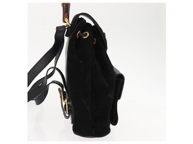 Zaino in pelle scamosciata nera GUCCI Bamboo Auth BA6791 Nero - vista 4