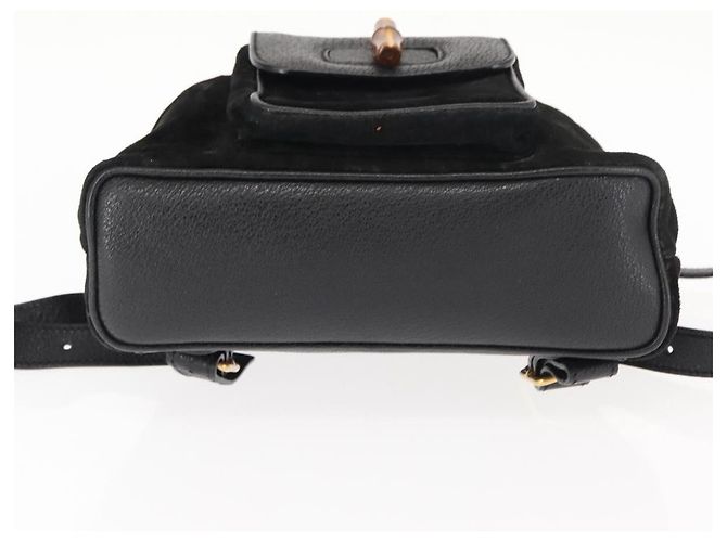 Zaino in pelle scamosciata nera GUCCI Bamboo Auth BA6791 Nero - vista 5