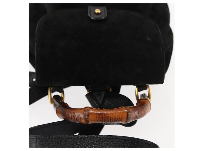 Zaino in pelle scamosciata nera GUCCI Bamboo Auth BA6791 Nero - vista 6