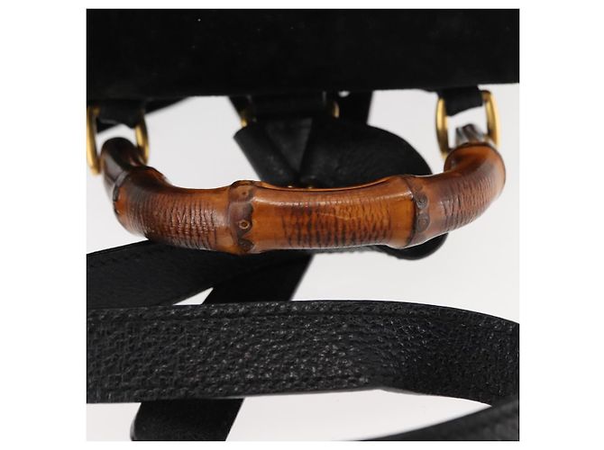 Zaino in pelle scamosciata nera GUCCI Bamboo Auth BA6791 Nero - vista 7
