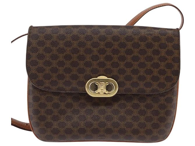 Céline CELINE Macadam Canvas Schultertasche aus PVC-Leder in Braun und Gold Auth 128916 Golden - Ansicht 13
