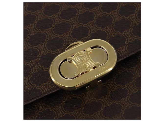 Céline CELINE Macadam Canvas Schultertasche aus PVC-Leder in Braun und Gold Auth 128916 Golden - Ansicht 18