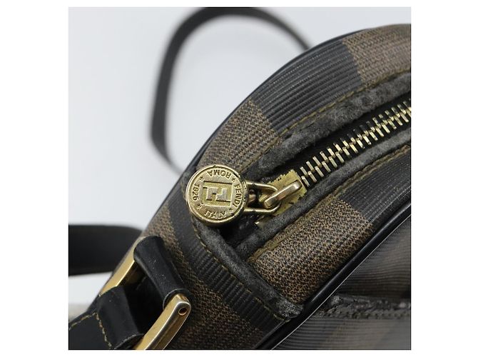 Pequin FENDI Pecan Canvas Schultertasche PVC Schwarz Braun Gold Auth hk2973 Golden - Ansicht 10