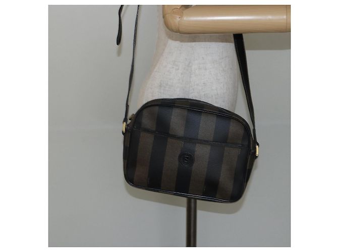 Pequin FENDI Pecan Canvas Schultertasche PVC Schwarz Braun Gold Auth hk2973 Golden - Ansicht 21
