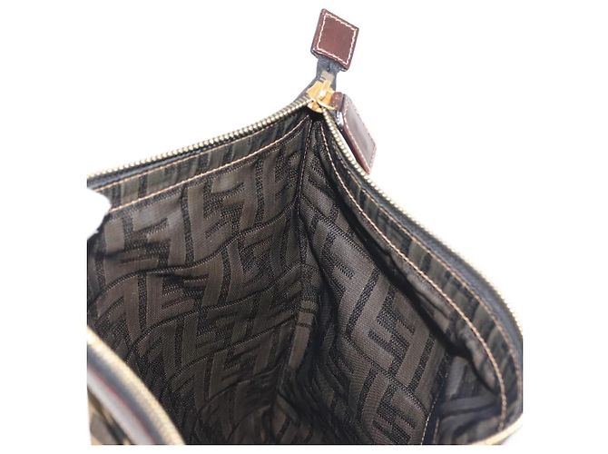 Bolso de mano de lona Zucca FENDI negro marrón oro Auth bs29397 Castaño Dorado - vista 11