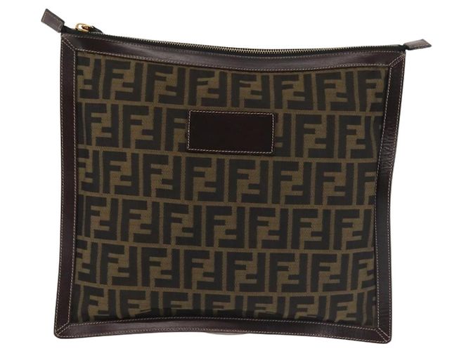 Bolso de mano de lona Zucca FENDI negro marrón oro Auth bs29397 Castaño Dorado - vista 13