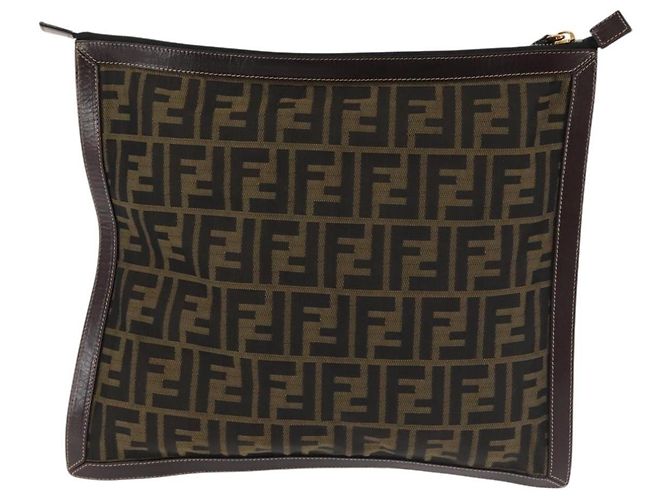Bolso de mano de lona Zucca FENDI negro marrón oro Auth bs29397 Castaño Dorado - vista 2
