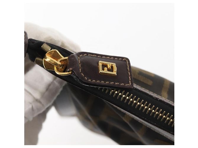 Bolso de mano de lona Zucca FENDI negro marrón oro Auth bs29397 Castaño Dorado - vista 9
