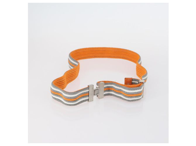 Hermès HERMES Suspensórios Cinto Lona Couro 2Set Laranja Auth bs29192 - vista 2