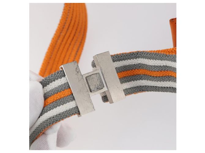 Hermès HERMES Suspensórios Cinto Lona Couro 2Set Laranja Auth bs29192 - vista 6