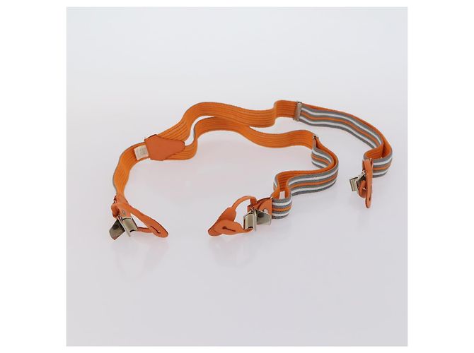 Hermès HERMES Suspensórios Cinto Lona Couro 2Set Laranja Auth bs29192 - vista 7