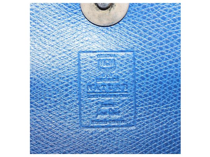 Bolsa MCM de couro azul e dourado Auth BA6222 - vista 12