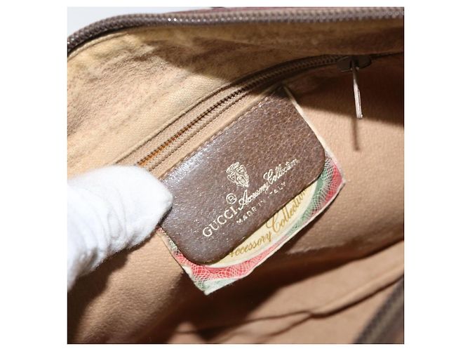 Borsa a Spalla Gucci GG Supreme Web Sherry Line Beige Oro 89 02 032 Auth bs29622 D'oro - vista 19