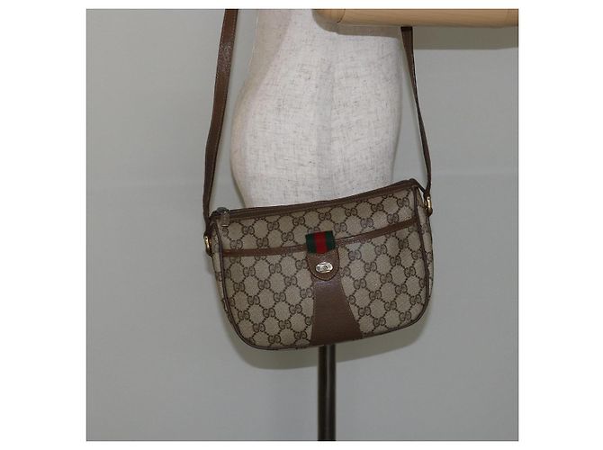 Borsa a Spalla Gucci GG Supreme Web Sherry Line Beige Oro 89 02 032 Auth bs29622 D'oro - vista 24