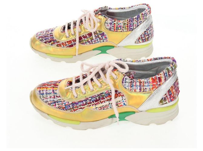 Sneakers CHANEL Tweed Multicolore CC Auth 138473M - vista 3