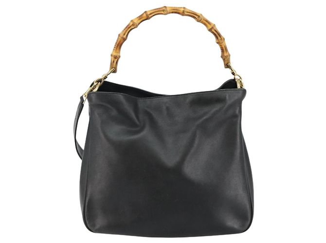 Borsa a mano in pelle Gucci Bamboo nera e oro 001 1998 1638 Auth 142437 Nero D'oro - vista 13