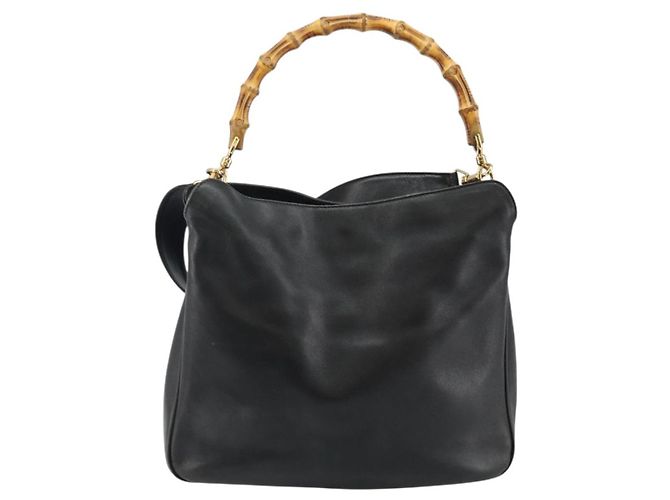Borsa a mano in pelle Gucci Bamboo nera e oro 001 1998 1638 Auth 142437 Nero D'oro - vista 2