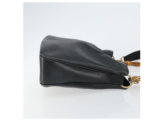 Borsa a mano in pelle Gucci Bamboo nera e oro 001 1998 1638 Auth 142437 Nero D'oro - vista 3
