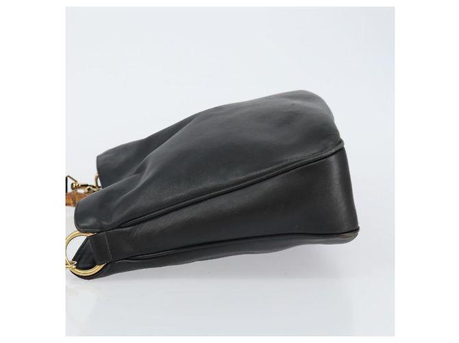 Borsa a mano in pelle Gucci Bamboo nera e oro 001 1998 1638 Auth 142437 Nero D'oro - vista 4