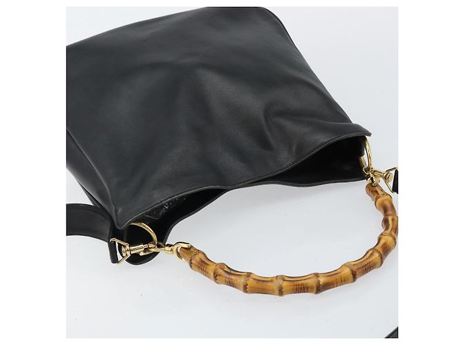 Borsa a mano in pelle Gucci Bamboo nera e oro 001 1998 1638 Auth 142437 Nero D'oro - vista 6