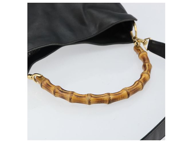 Borsa a mano in pelle Gucci Bamboo nera e oro 001 1998 1638 Auth 142437 Nero D'oro - vista 7