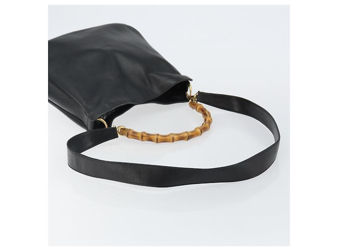 Borsa a mano in pelle Gucci Bamboo nera e oro 001 1998 1638 Auth 142437 Nero D'oro - vista 8