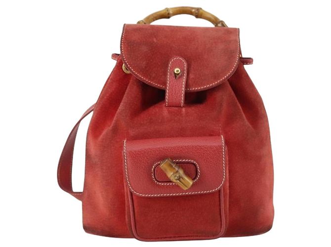 Bamboo Zaino in Bambù GUCCI Camoscio Rosso Oro 003 2058 0030 Auth th6356 D'oro - vista 13